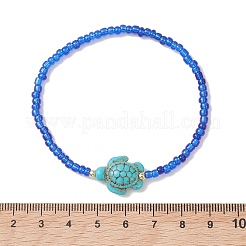 Juego de 8 pulsera elástica con cuentas de semillas de vidrio y turquesa sintética para mujer.&nbsp;BJEW-MZ00319