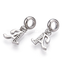 Charms pendenti europei con strass in lega di placcatura a cremagliera in platino&nbsp;PALLOY-T048-36P-A
