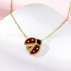 Colliers à chaîne en acier inoxydable 304 avec pendentif coccinelle en émail rouge foncé pour femmes&nbsp;NJEW-U032-07G-01