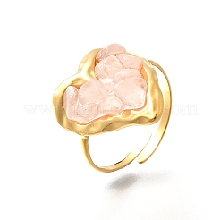 Fingerringe aus natürlichem Rosenquarz mit Splittern für Damen&nbsp;RJEW-R012-07G