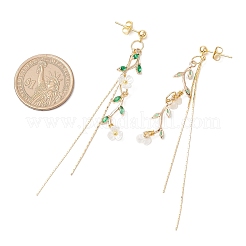Blatt mit Blume Messing Micro Pave Zirkonia Quaste Ohrstecker&nbsp;EJEW-JE06456
