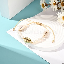 Bracelet de perles tressées en perles naturelles et cauris pour adolescentes femmes&nbsp;BJEW-JB07063