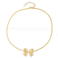 Collane con ciondolo a forma di fiocco con catena a serpente piatta in acciaio inossidabile 304 con perle a conchiglia&nbsp;NJEW-Z046-04G