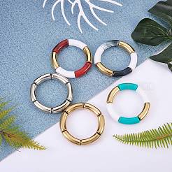 Chunky Curved Tube Beads Stretch Armbänder Set&nbsp;BJEW-SW00016