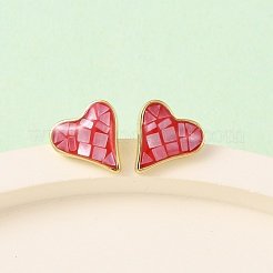 Orecchini a bottone a forma di cuore in ottone e smalto&nbsp;EJEW-I322-08G