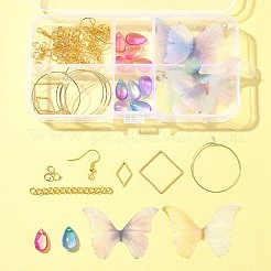 DIY-Set zur Herstellung baumelnder Ohrringe aus Polyester mit Schmetterlingen und Edelstahl&nbsp;DIY-FS0006-32