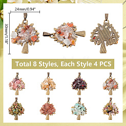 32 pièces 8 styles pendentifs de puces de pierres précieuses mixtes naturelles et synthétiques&nbsp;PALLOY-AB00252