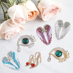 7 Stück 7 Stil High Heels & Auge & Herz Flügel Strass Broschen&nbsp;JEWB-DC0001-04