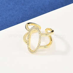 Manschettenringe aus Messing mit Mikropavé-Zirkonia für Damen&nbsp;RJEW-F186-02G