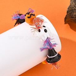 Braccialetti di perline intrecciate di Halloween fatti a mano in vetro lavorato a lume con fantasmi&nbsp;BJEW-TA00771