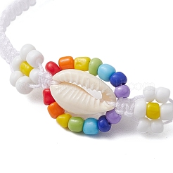 Bracciali di perline intrecciate con conchiglie di ciprea e semi di vetro&nbsp;BJEW-JB11081