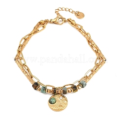 Doppellagige Armbänder aus böhmischer 304 Edelstahlkette und natürlichen sowie synthetischen Edelsteinperlen&nbsp;BJEW-C150-01D-G