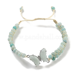 Natürliche Blumen-Amazonit-Armbänder mit geflochtenen runden Perlen&nbsp;BJEW-K251-06H