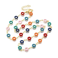 Colliers à maillons en forme de donut en laiton émaillé coloré pour femmes&nbsp;NJEW-D314-04G