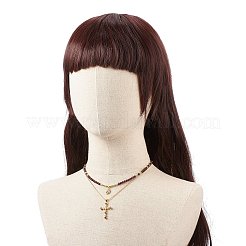 Collane con pendente a forma di croce e luna in zirconi cubici stile 2 pz 2 con perline di granato naturale&nbsp;NJEW-JN04029