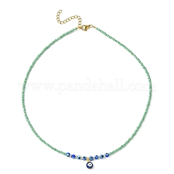 Collana con ciondolo malocchio in muratura con catene di perline di semi di vetro da donna&nbsp;NJEW-JN04419