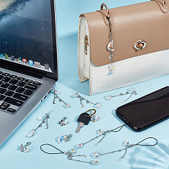 4 sangle mobile en verre et laiton et kit de décoration de prise et de pendentif anti-poussière pour téléphone portable&nbsp;HJEW-OC00029