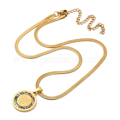 Collane con catena a serpente piatta con ciondolo rotondo piatto in acciaio inossidabile 201 per uomo&nbsp;NJEW-S387-04G