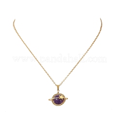 Colliers pour femmes avec pendentif planète en améthyste naturelle&nbsp;NJEW-TA00260-02