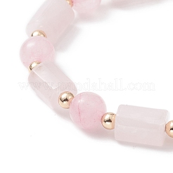 Colonne de quartz rose naturel et bracelet extensible rond pour femme&nbsp;BJEW-JB09351-05