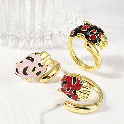 Manschettenringe aus Messing mit Mikropavé und Zirkonia-Emaille für Damen&nbsp;RJEW-L113-041G