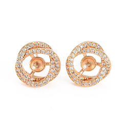 Reperti per orecchini a bottone in zircone chiaro con micro pavé di ottone&nbsp;KK-S360-091-NF