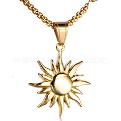 Colliers à pendentif soleil en acier inoxydable 304 avec chaîne maille forçat pour hommes&nbsp;FS-WG74900-01