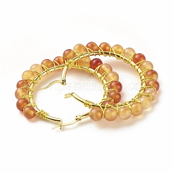 Orecchini a cerchio per donna con agata naturale + cristallo&nbsp;EJEW-C003-03P-RS