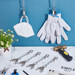 6 pince en fer avec chaînes de câble en aluminium pour gants&nbsp;HJEW-OC00369