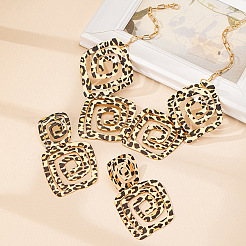 Set di orecchini e collane in lega con geometria a spirale quadrata e stampa leopardata per donna&nbsp;FS-WGA43E4-01