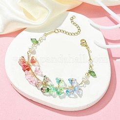 Bracciale con ciondoli in vetro con fiori&nbsp;BJEW-TA00364