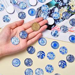 50 Stück blau-weiß bedruckte Glascabochons&nbsp;GGLA-SZ0001-23