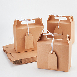 Scatole portagioie pieghevoli rettangolari in cartone di carta kraft con manico&nbsp;CBOX-WH0009-05B