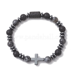 2 Stück Stretch-Armband aus natürlichem Lavagestein&nbsp;BJEW-JB13196