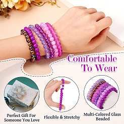 6 Stück 6 Stile 8mm Glas runde Perlen Stretch Armband Sets&nbsp;BJEW-TAC0022