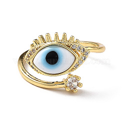 Offener Bunte Malerei-Evil-Eye-Manschettenring mit klarem Zirkonia&nbsp;RJEW-L104-05G-07
