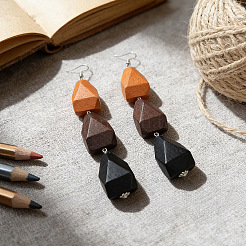 Boucles d'oreilles pendantes en bois et fer pour femmes&nbsp;WGF6A18-01