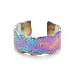 Bague ouverte texturée en acier inoxydable 304 couleur arc-en-ciel avec placage ionique (IP) pour femme&nbsp;RJEW-C025-29M