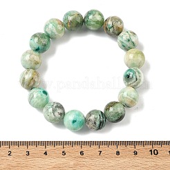 Braccialetti elastici con perline rotonde in diaspro verde naturale per donna&nbsp;BJEW-F535-02D