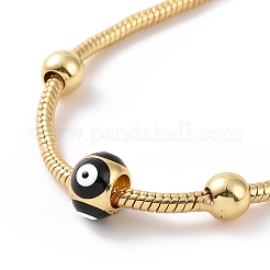 Bracelet perlé rond en émail mauvais œil avec chaînes serpent rondes en laiton pour femme&nbsp;BJEW-G654-01G
