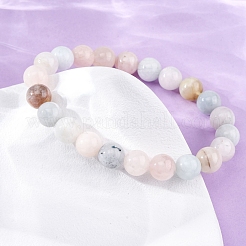 Braccialetti elastici con perline rotonde in morganite naturale per uomo e donna&nbsp;BJEW-G743-01H-01