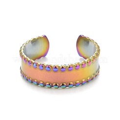 Bague ouverte plate en acier inoxydable 304 couleur arc-en-ciel avec placage ionique (IP) pour femme&nbsp;RJEW-C025-10M