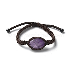 Bracelets tressés en perles d'améthyste naturelle ovales réglables&nbsp;BJEW-H626-02-15