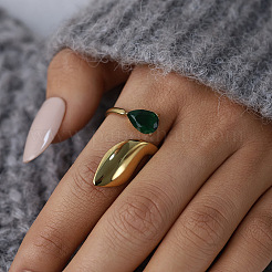 Offene Manschettenringe aus Edelstahl 304 mit grünem Zirkonia-Pavé für Damen&nbsp;WG54226-01