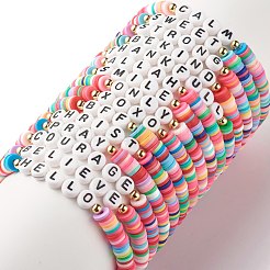 30 Stück 30 Stil Heishi-Perlen-Stretch-Armbänder aus Fimo mit Inspirationswort&nbsp;BJEW-JB07593
