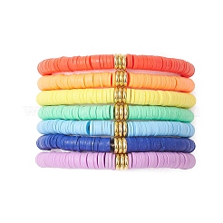 7 Stück 7 Farben handgemachte Polymer Clay Heishi & Messingperlen Stretch-Armbänder für Frauen&nbsp;BJEW-MZ00199