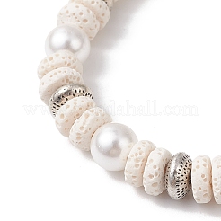 Bracelets extensibles en perles de lave naturelles rondes et plates et en coquillage pour femmes&nbsp;BJEW-JB12140-02