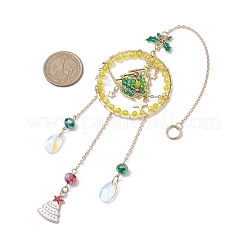 Décoration de pendentif d'arbre de noël en laiton enveloppé de fil de perles de verre&nbsp;HJEW-TA00235