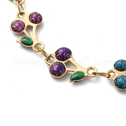 Bracelets à maillons cerises pailletés en acier inoxydable 304 pour femmes&nbsp;BJEW-C076-02B-01