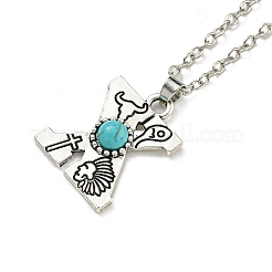 Lettre a ~ z en alliage plaqué argent antique avec colliers à pendentif turquoise synthétique&nbsp;NJEW-G080-01X